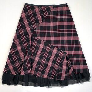 Made in Italy Plaid Midi Skirt w/ Tulle Hem – 2000s Punk Academia